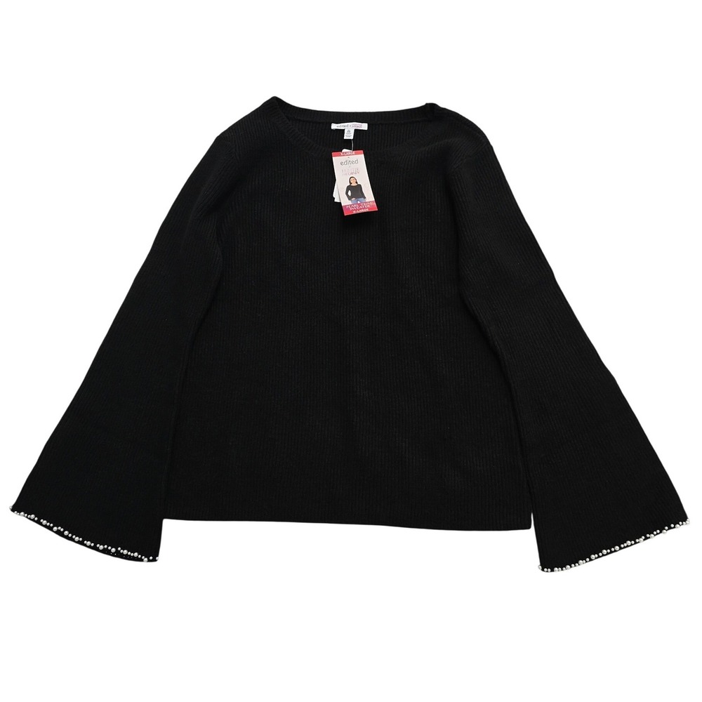 Edited x Hunter McGrady Black Pearl Trim Ribbed Bell Sleeve Sweater XL NWT
